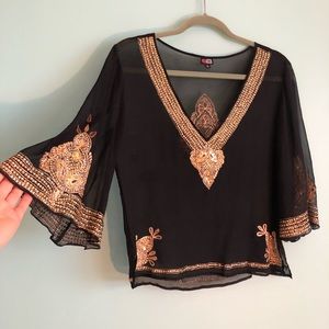Sequined Sheer Boho Top